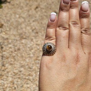 Vintage Navajo Tiger's Eye Concho Style Small Silver Ring Handmade Jewelry